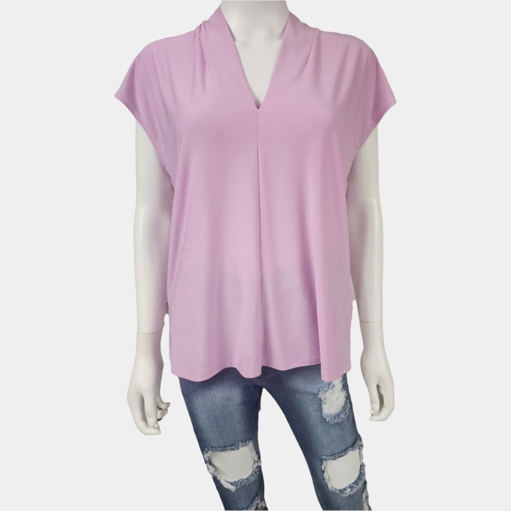 Buffalo David Bitton Pink V-Neck Short Sleeve Front Pleat Blouse Size M